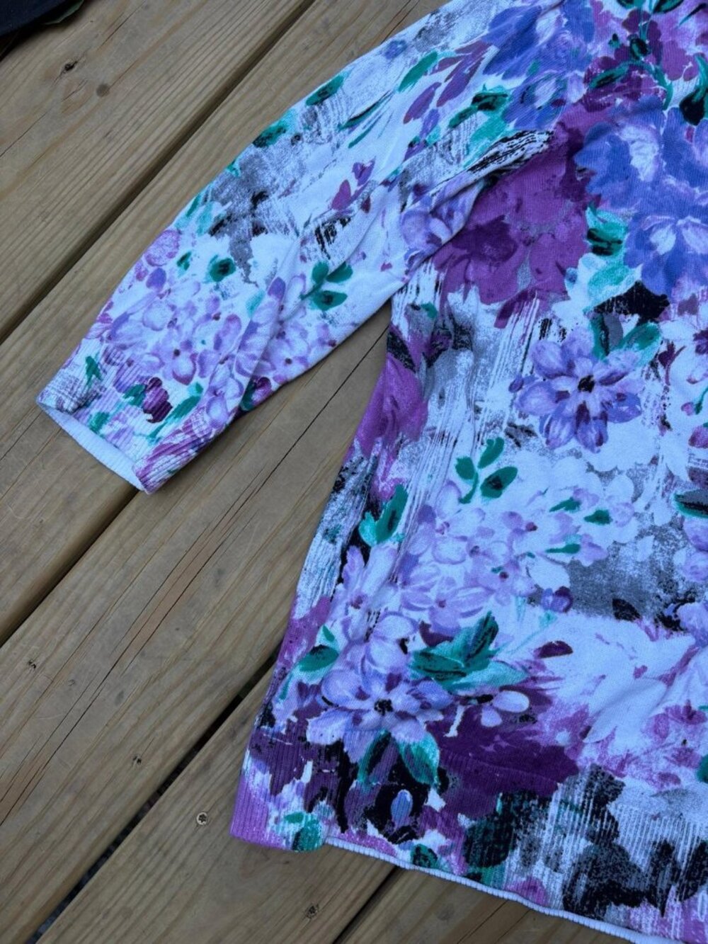 CJ Banks Women’s 1X Floral Button Front Cardigan Purple Green Plus Size - Picture 4 of 8